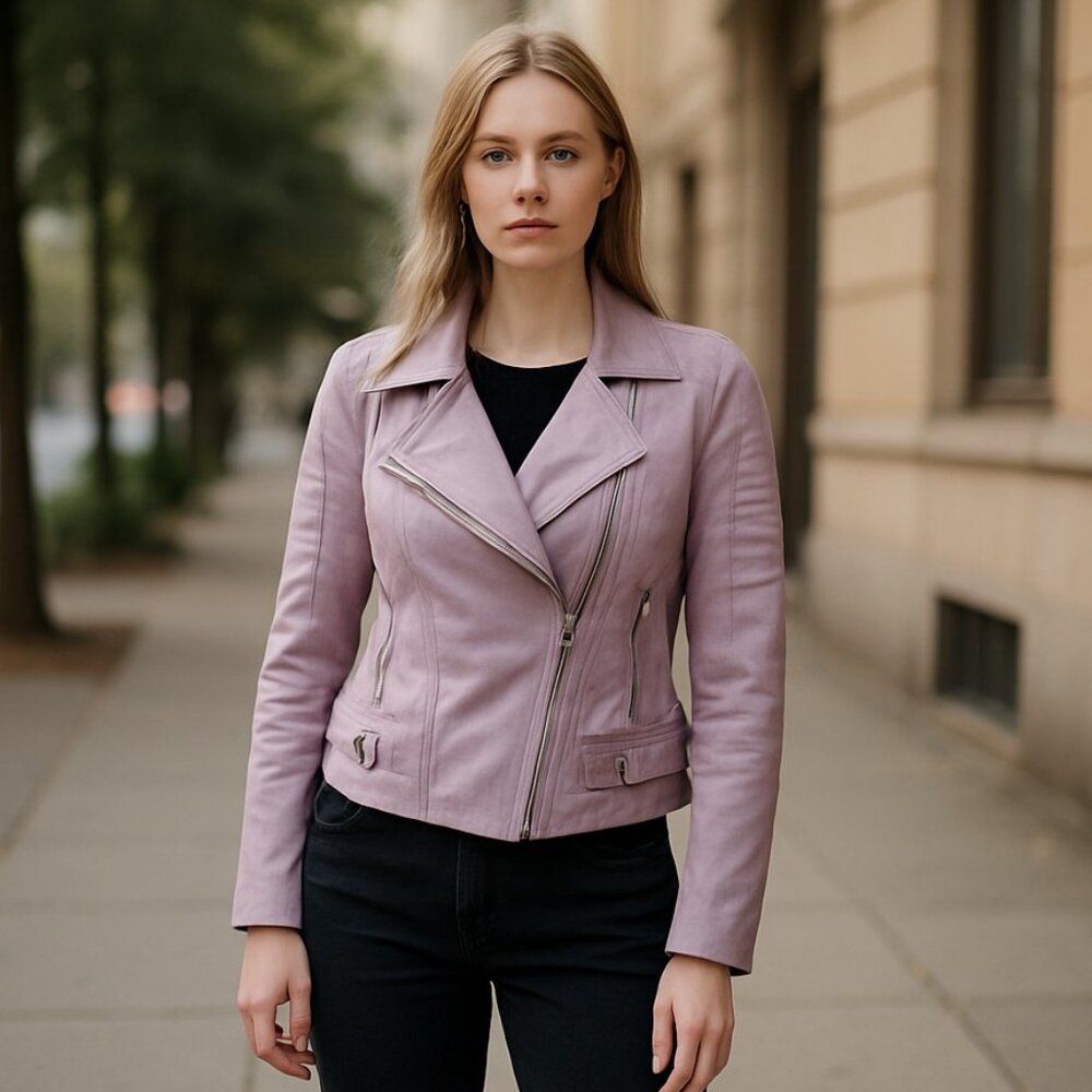 NWT Haute Monde Lilac Faux Leather Biker Jacket Small Zipper